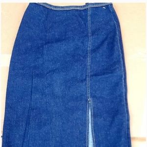 Denim Blue Stretch Jeans Skirt MIDI with Front Slit Size M